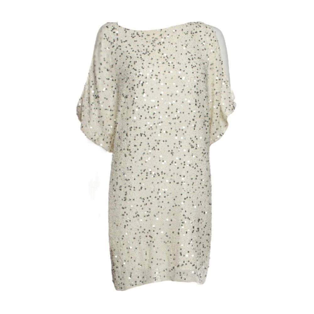 Aidan Mattox Ivory Silk Sequin Cold Shoulder Cocktail Party Dress Size 4